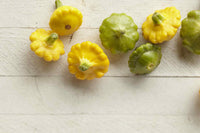 Healthy mixed patty pan pflanzen wachsend in full sun