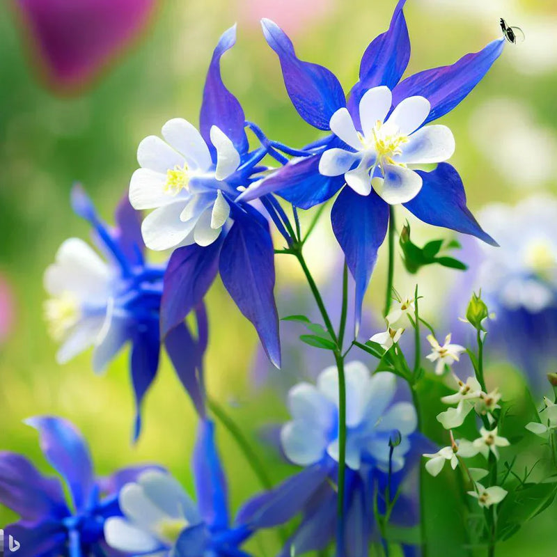 Two-tone light blau and weiß aquilegia blumen in bloom