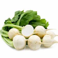 Harvested weiße turnips with greens