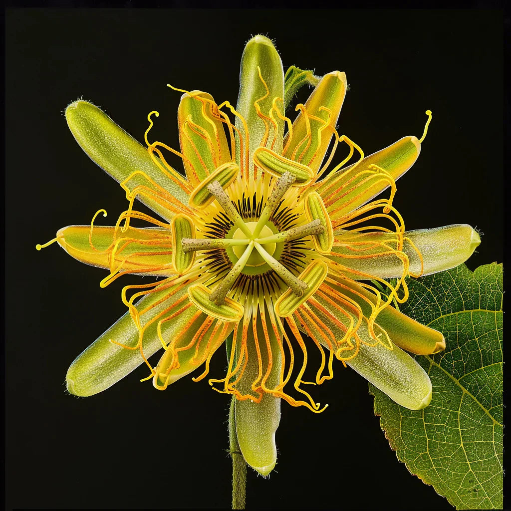 Bright gelb passion blume blooming in garten